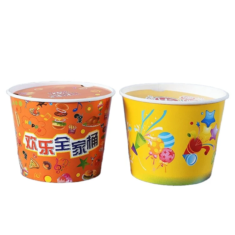 KFC Inspired Eco-Friendly Fried Chicken & Hamburger Bucket 32oz/130oz Paper with Lid Branded Print for Catering Service