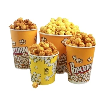 Popcorn Bowl Paper Container Movie Theater Bucket Packaging Biodegradable Eco-Friendly Double Wall Custom Sizes 24oz-170oz