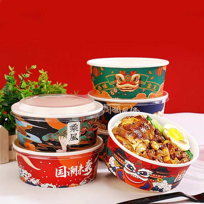 Customized Disposable Paper Bowls Poke Bowl Salad Takeaway Paper Craft Single Wall Paper Cup Other Food Frozen Yogurt Etc