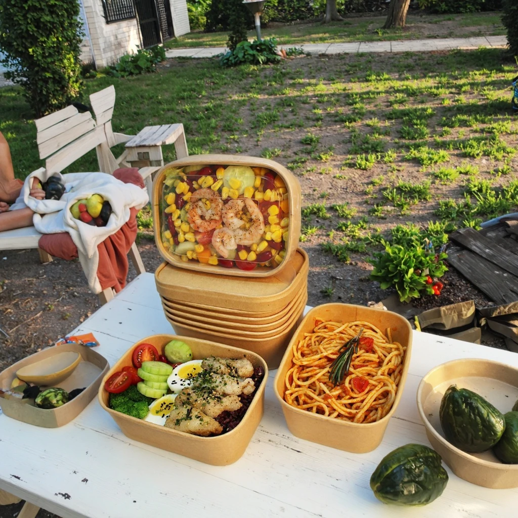 High Quality Wholesale Disposable Square Paper Bowl Custom Print logo Paper Salad Bowl With Lid