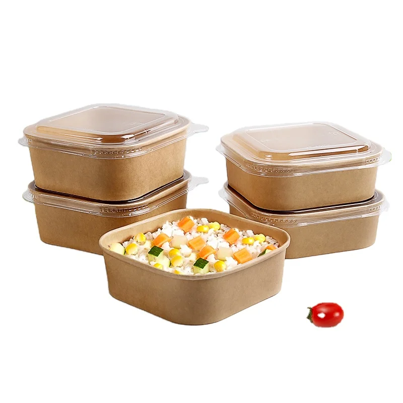 Wholesale Cover Round Dessert Pla Coating Kraft Square Paper Extra Large Salad Bowl With Lid