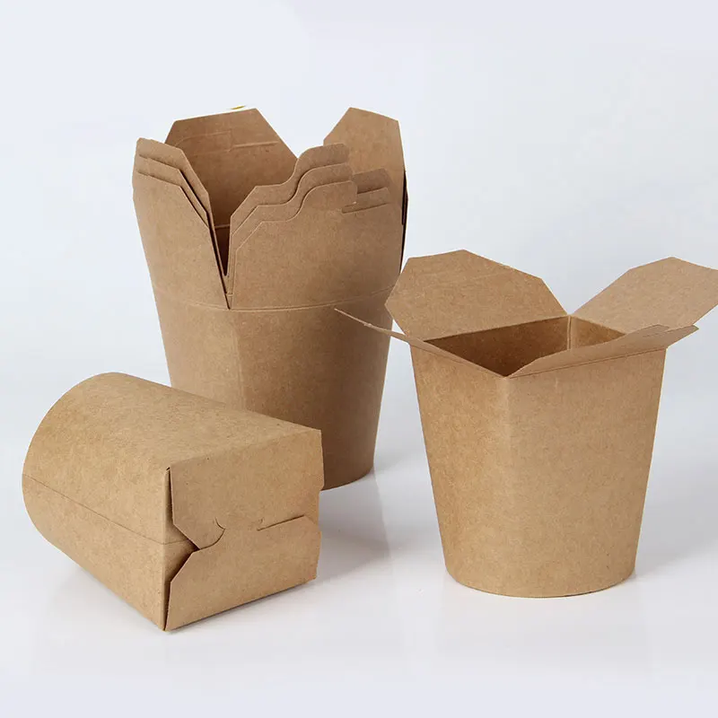 Kraft Packaging Noodle Box for Takeout Takeaway Paper Custom Printed Disposable 16oz 26oz 32oz Snack Box Food Package Round FUJ