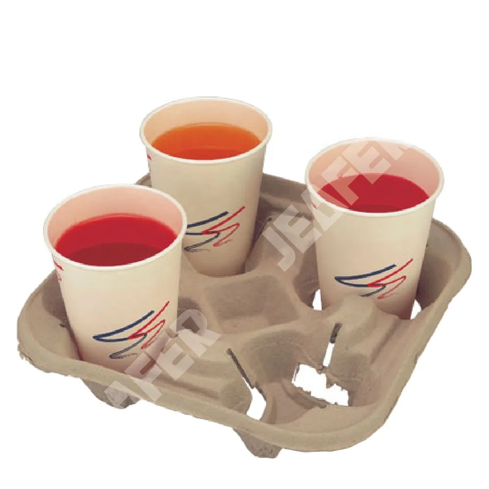 Jeafer Wholesale Custom Cheap Take Away Disposable Paper Cup Hot Drink Tray 2/4 Kraft Tea Coffee Cup Carrier Pulp Cup Holder