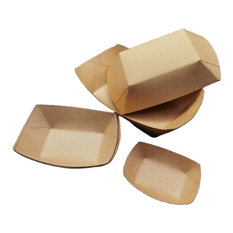 Custom Logo Food Tray Disposable Kraft Paper Food Tray for Nachos Tacos BBQ Fries (25#-500#)