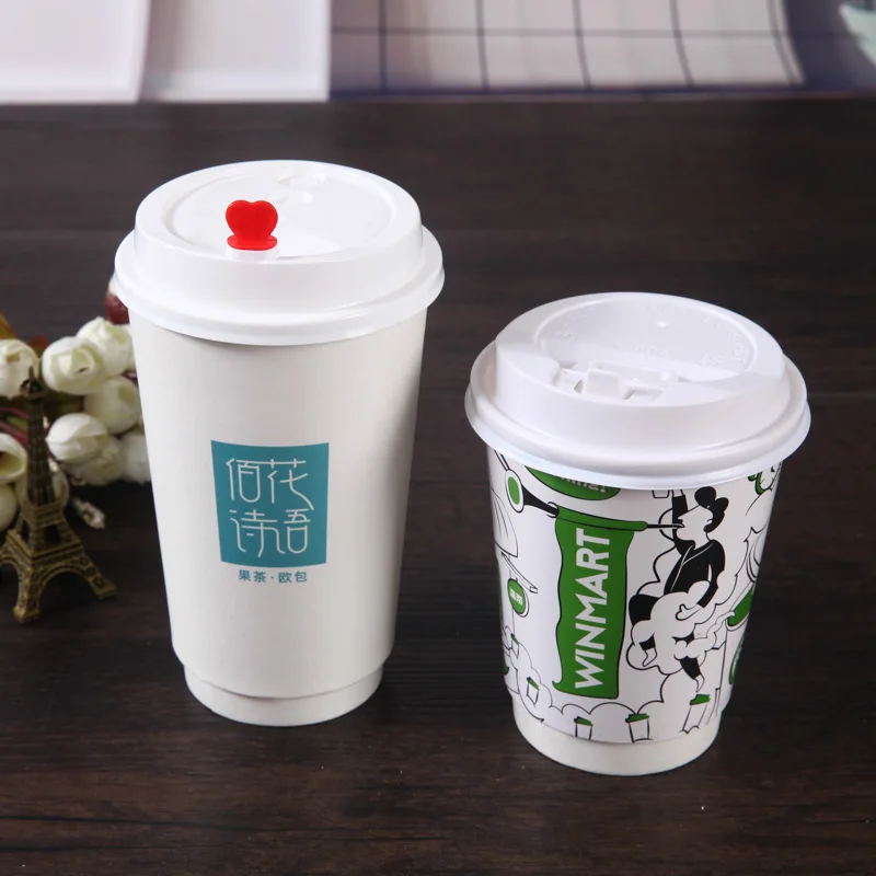 Disposable Custom Coffee Cup with Lids for Milk Tea Disposable Eco Friendly Paper Cups with logo