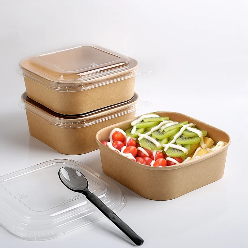 Paper Salad Packaging Tableware square Paper Salad Bowl with Lid