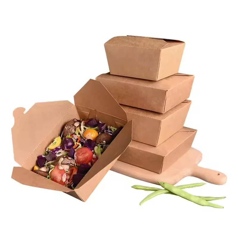 Jeafer Custom Eco-Friendly Take Away Container Kraft Food Grade Lunch Box Food Takeout Packaging Box for Salad Sandwich Cake