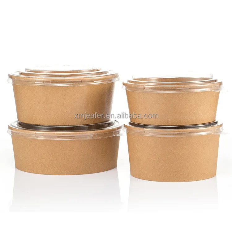 1090ml Custom Brown Kraft Paper Salad Take Out Bowl with Pet Lid