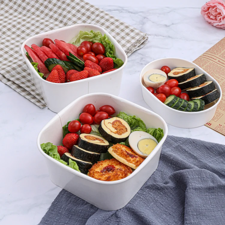 Disposable Take Away Kraft Paper Bowl Poke Bowl with Lid Soup Kraft Bowl