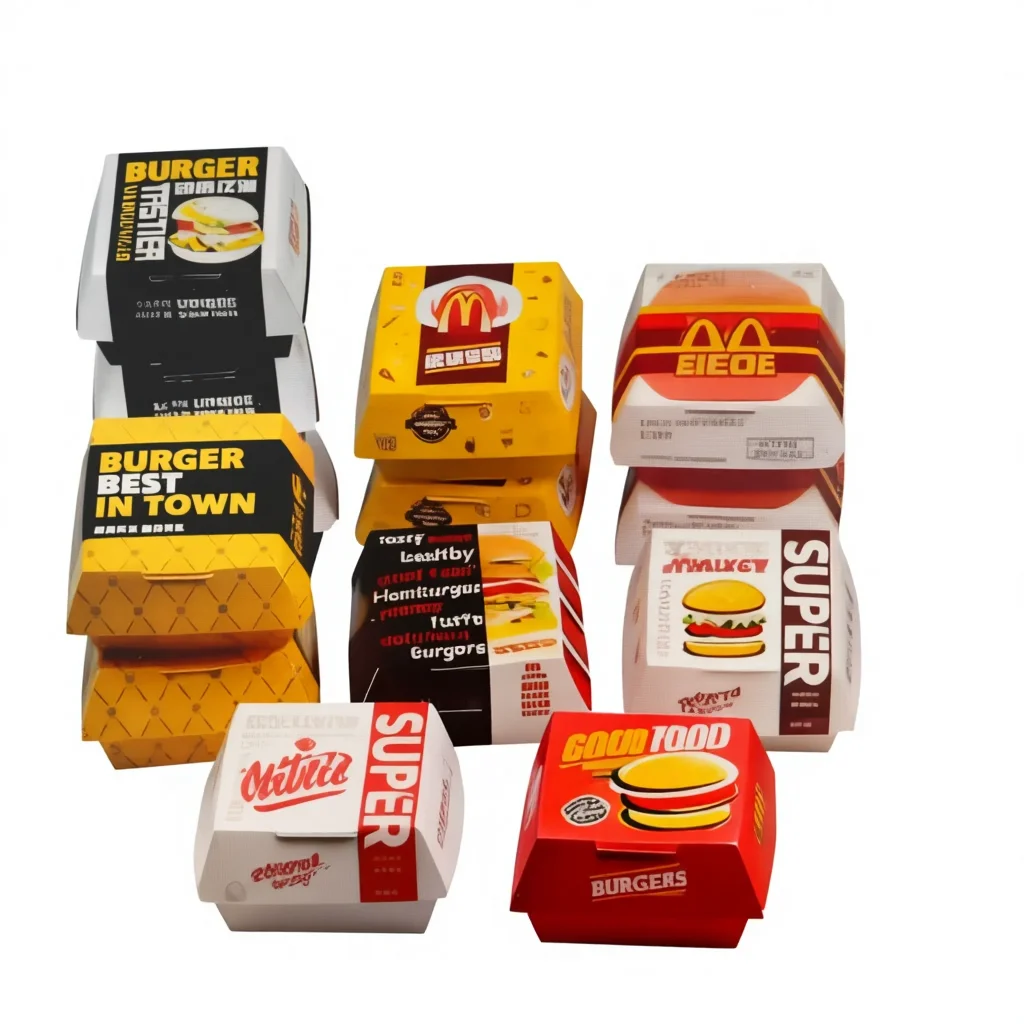 Disposable Eco-Friendly Food Grade Cardboard Hamburger Box with Custom Printing for Takeaways