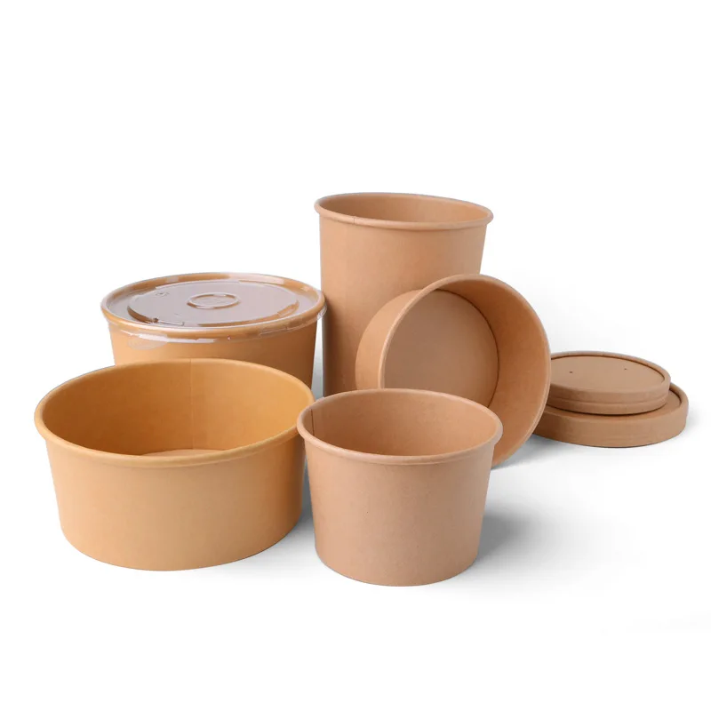 Disposable Paper Bowl Wholesale Kraft Paper Salad Bowl Round Packing