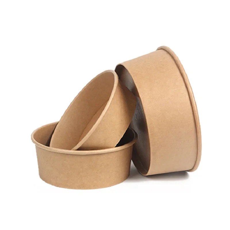 Disposable Extra Large 1300ml Brown Kraft Paper Salad Bowl with  Lid 40oz