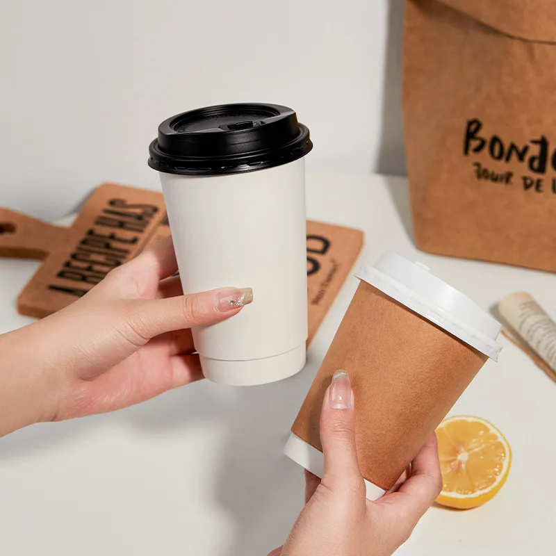 4oz 8oz Disposable Double Wall Custom logo Environmentally Friendly Hot Coffee Paper Cup with Lid