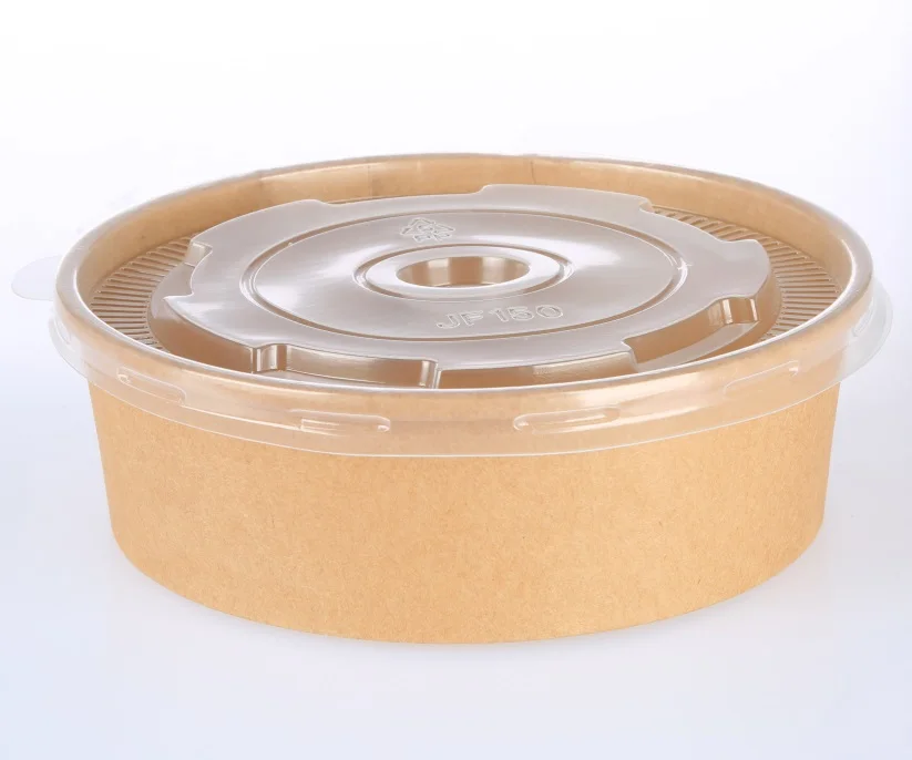 Wholesale Disposable Kraft Paper Salad Bowl with PP Lid Custom Printed Single Wall Take Away Hot Soup Bowl